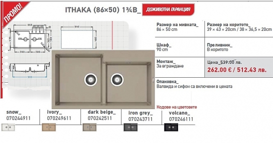 Кухненска мивка Pyramis Ithaka с две корита